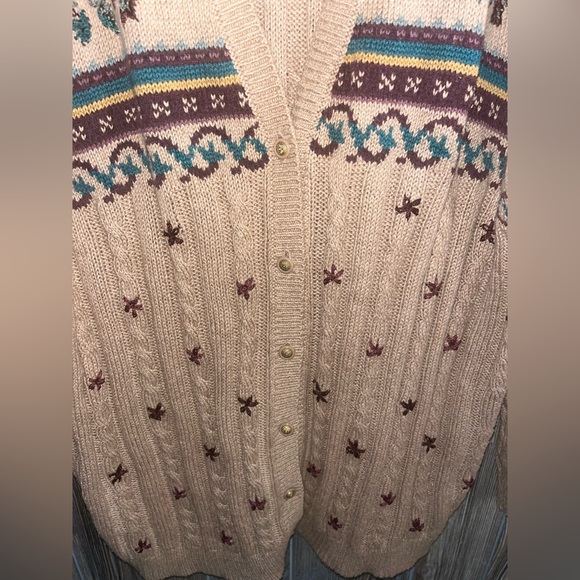 Jantzen hand embroidered button front long sleeve brown cardigan size 1X - Picture 5 of 7